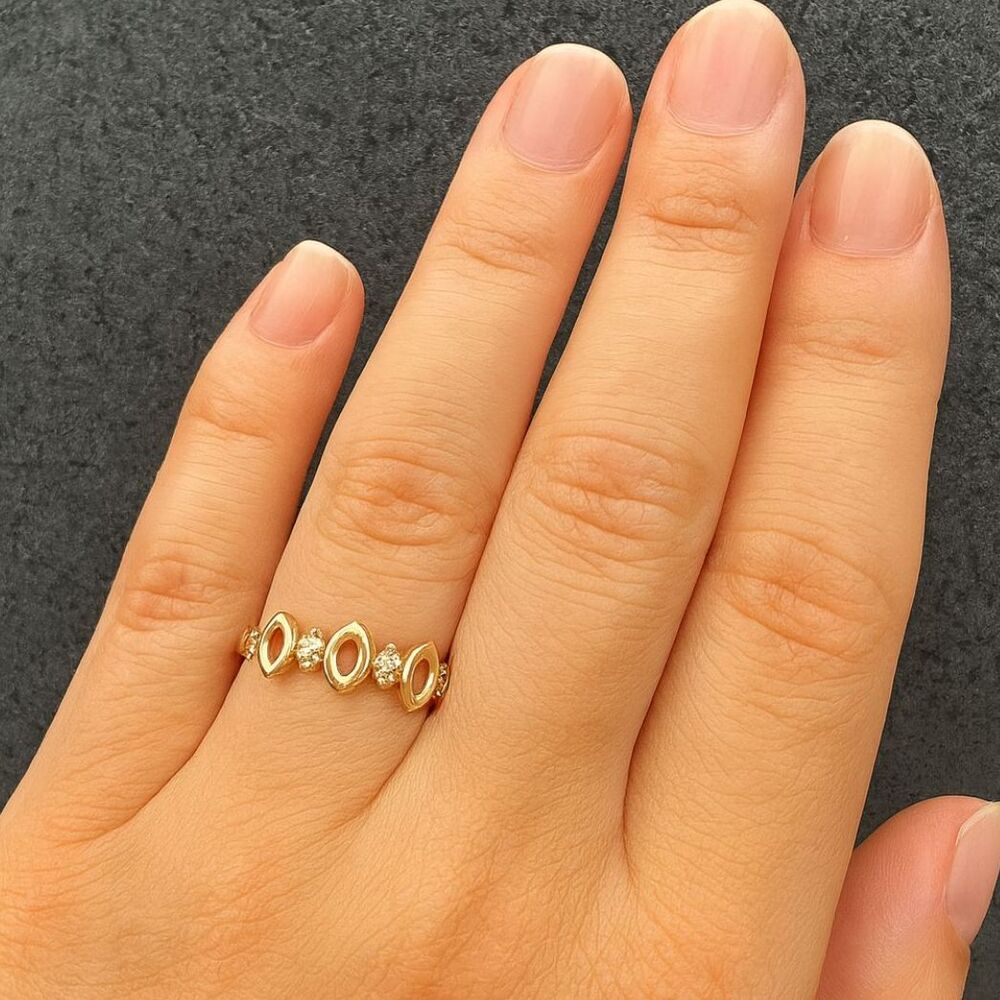 NWB Rose Gold Plated Sz 5.75 Marquis Cut-out Cubic Zirconia Half Eternity Ring